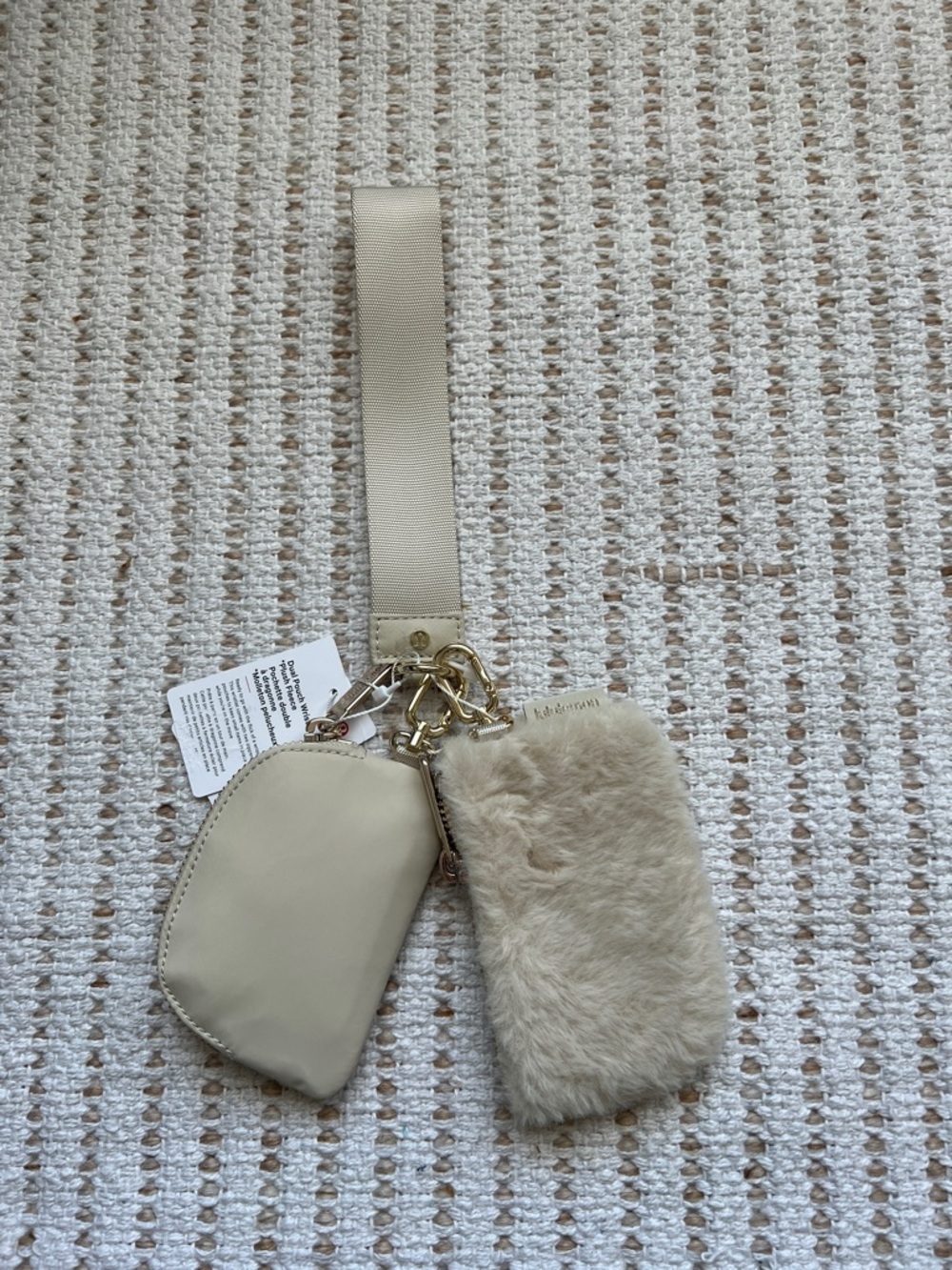 Lululemon Dual Pouch Wristlet Plush Fleece Ivory/Gold NWT